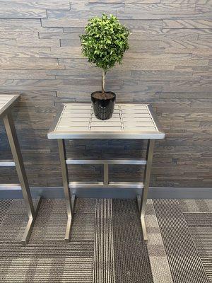 Custom stainless steel accent table with white glass tile