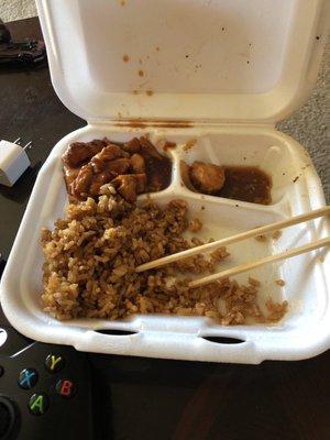 Take-out teriyaki and shrimp