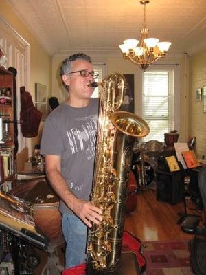 Ruben Honkin on a bari sax