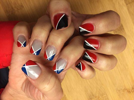 Nails designed by Tina for the Super Bowl!  Great job!