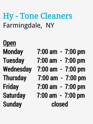 Store hours Mon-Sat 7am-7pm; closed sundays