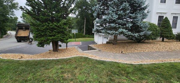 River rocks and Cobblestone installation around walkway!