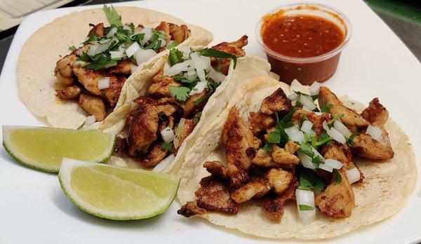 Marinated chicken tacos (Hand made tortillas)