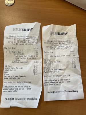 Subway Receipts