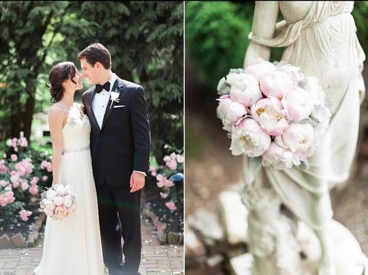 Peonies for the Bride's Bouquet and a Rose for the Groom's Boutonniere.