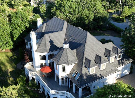 We completed a full roof replacement on this Burr Ridge home after a large hail storm.