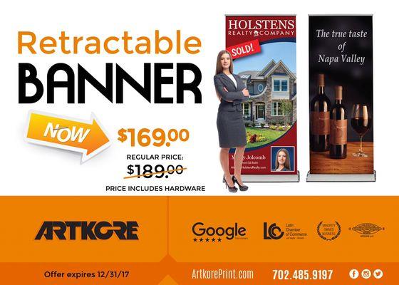 Retractable banners, get them today at a great price.