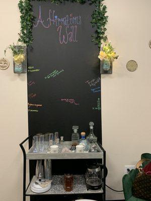 Affirmation wall and beverage cart