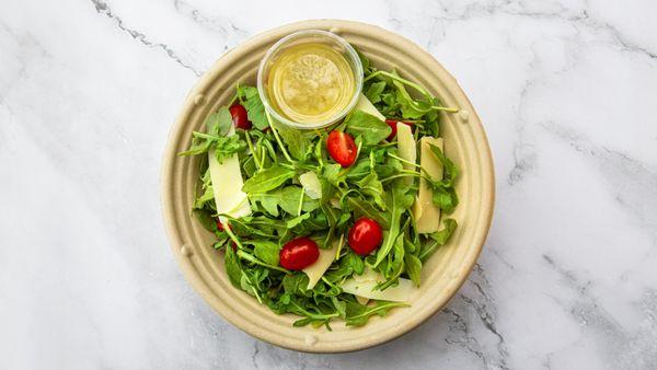 Delicious Arugula Salad with Shaved Parmesan and GRape Tomatos