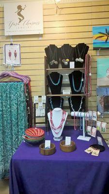 Handmade jewelry and sarongs for the beach.