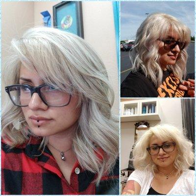 Love my hair! Went from really dark brown hair to icy white hair and she added some low-lights to give my hair more movement and dimension.