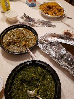 Paneer saag, lamb mushroom saag, goat biryani