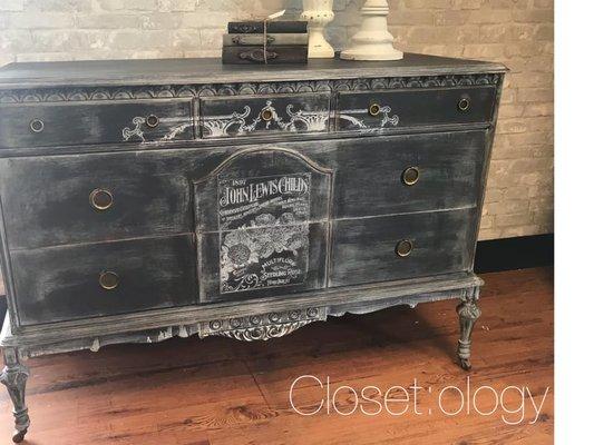 Black (Beckley Coal) dresser with white wax.