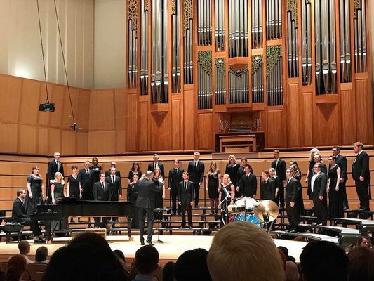 The University of Utah Chamber Choir singing in Libby Gardner Concert Hall