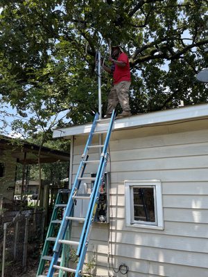 Electrical meter loop repair with with roof riser extension