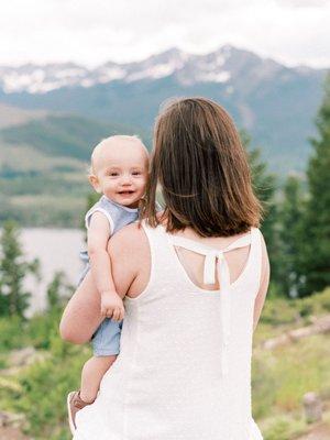 Mom and son at Sapphire Point on Dillon Reservoir.