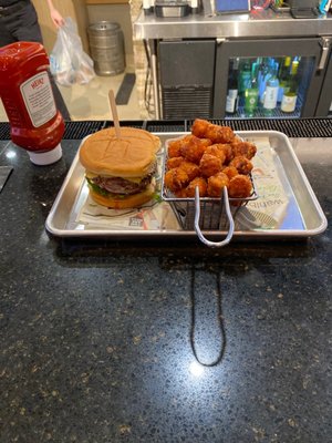 1/3 burger with sweet potato tater tots