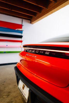 2021 Porsche Taycan wrapped in Lava Orange