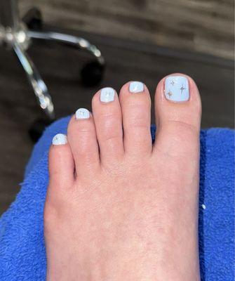 Gel pedi with star stickers I brought in.