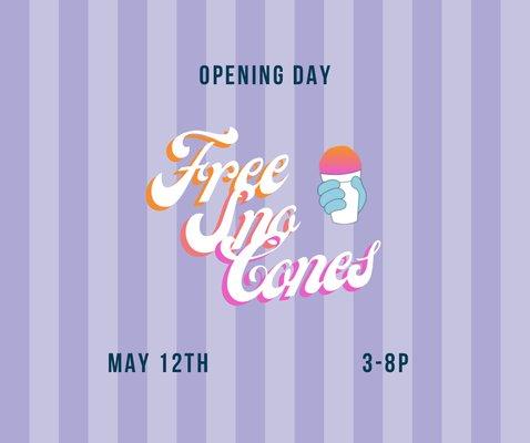 Opening day, May 12th, we have free snow cones from 3-8pm!