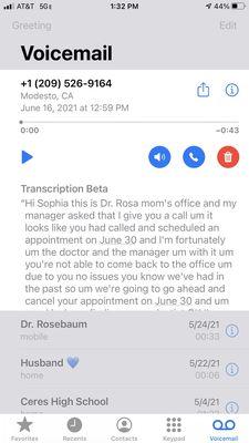 The voicemail that Dr.Rosebaum office left me.