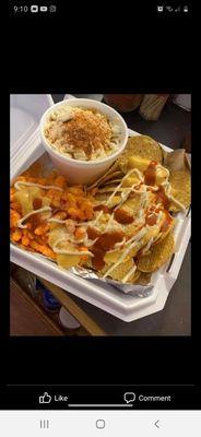 Our combo, chips of your choice. With queso and valetina. With a corn in a cup as a side