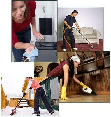 Cleaning Crew busy completing different task inside of  customer's home