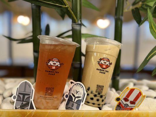 Lychee rose green tea, Amber boba milk tea