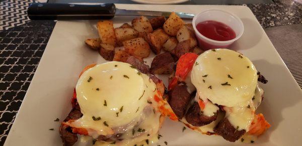 Surf in turf eggs Benedict