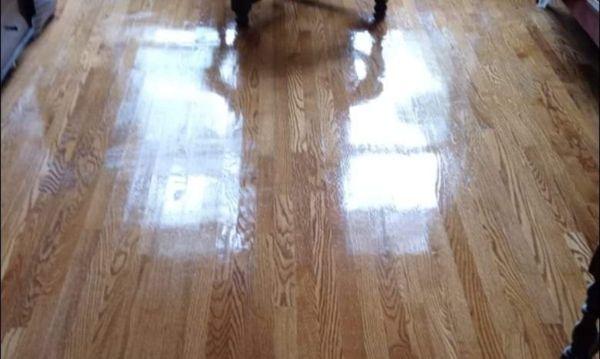 Cleaned and polished hardwood floor.