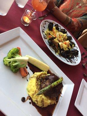 Filet mignon with risotto, Seafood paella