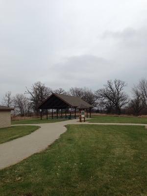 View of shelter and kiosk.