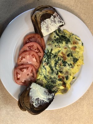 Spinach Tomato Feta Omelette side of tomato slices