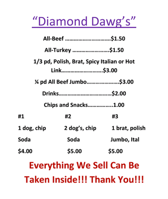 Diamond Dawg's Menu