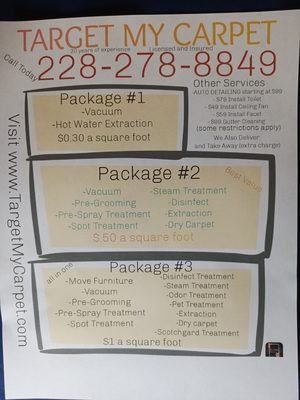 TargetMyCarpet packages we offer