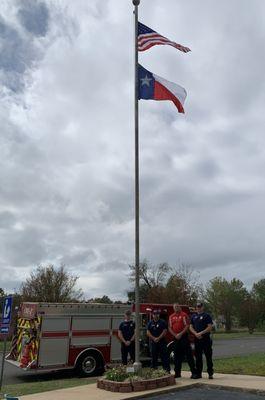 New flags raised above Lee-Bardwell Public Library.