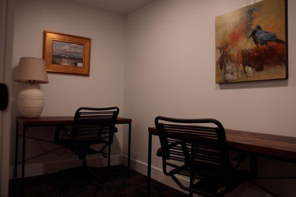 Private offices for teams of 1-6 people are available.  They come furnished with desks and chairs and are customizable.