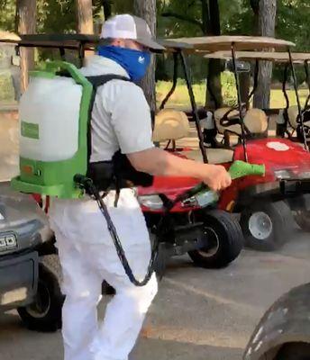 We have partnered with Golf Courses in the greater Houston area to disinfect with our electrostatic sprayers for Coronavirus.