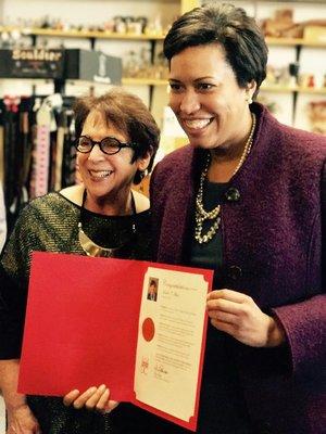 Middle C Music owner and D.C. Mayor Muriel Bowser commemorating "Middle C Music Day" in the District of Columbia on March 25, 2017.