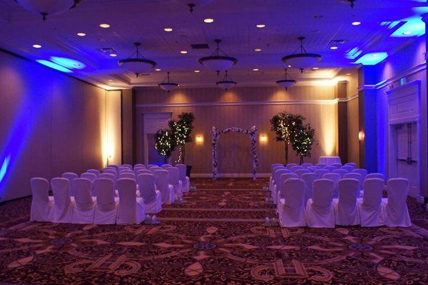 Watkins Glen Harbor Hotel Decked out in up lighting by Seneca Lake Entertainment/Senna Lake Weddings Matt Norton