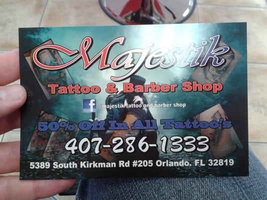 At a new shop guys come check me out 5389 south kirkman rd #205 majestik tattoo and barber shop