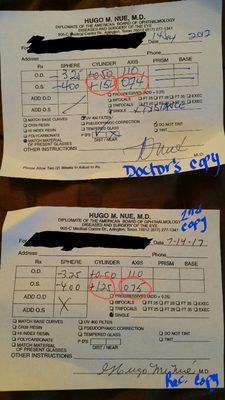 Glass Prescription from Doctor vs Glass Prescription from Receptionist (on file)