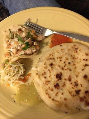 Chicken taco and chicken pupusa. Take away.