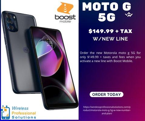 Motorola moto g 5G $149.99 + taxes and fees w/ New Line of pre-paid service. Come in-store or order online directly from our website.