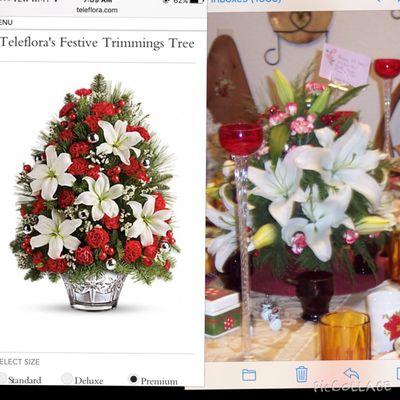 What I ordered Premium versus what recipient received. This is not a substitution but a downgraded glorified Lily arrangement.