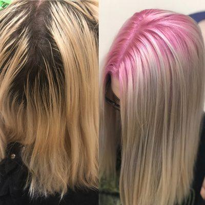 Pink root with platinum ends