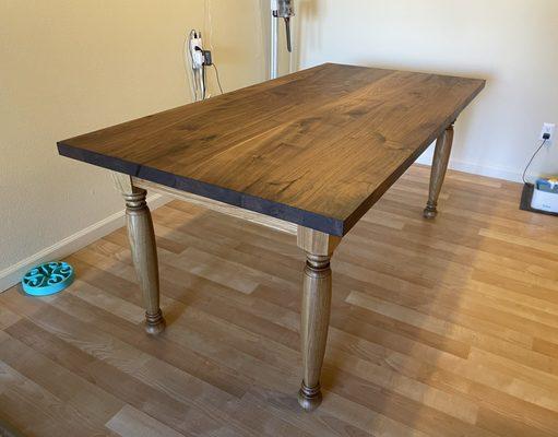 Black walnut top with white oak Farmhouse legs