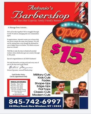 Open for business! Haircuts $15