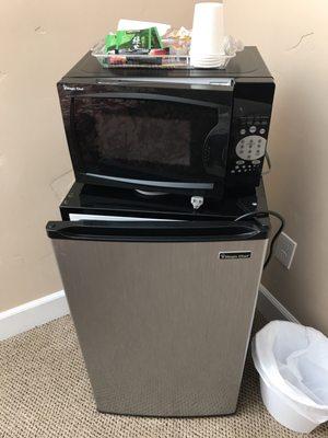 Small fridge and microwave right in our room