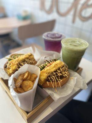 Hotpot Sammich, Sam' Chips, Iced Matcha Latte, Butterfly Lemonade